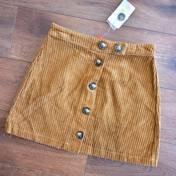 Corduroy Mini Skirt Size S Brown Button Front Unlined Cotton Chelsea & Violet - Picture 1 of 12